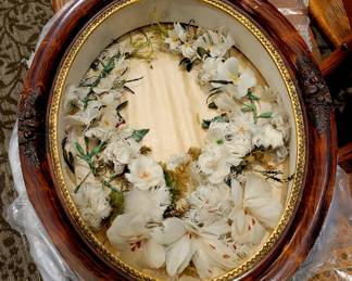 Victorian feather wreath in gorgeous frame! Missing glass price is right
