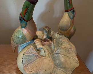 SERGIO BUSTAMANTE (Mexican B. 1949) A SCULPTURE, "Three Toucans On A Gourd “
