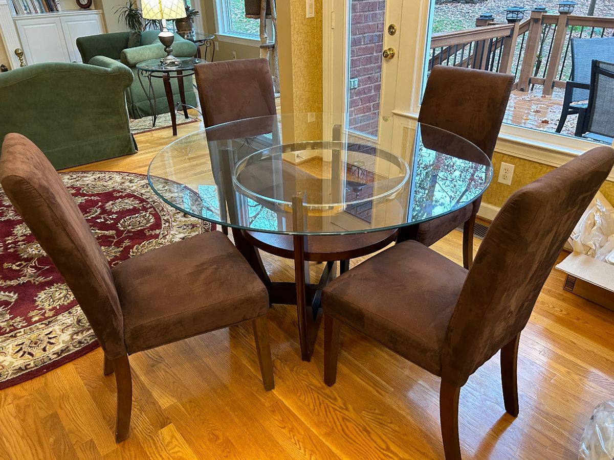 Round wood and glass kitchen table and 4 chairs
