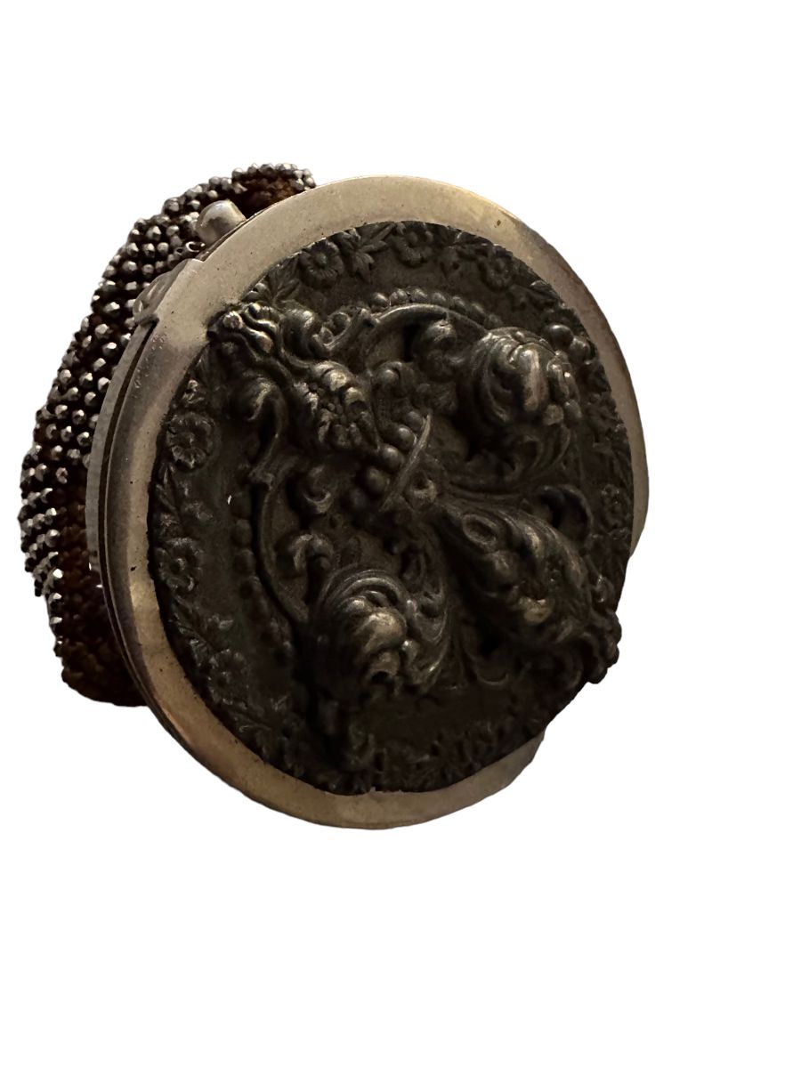 Antique sterling and steel bead coin purse 