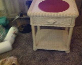White wicker nightstand