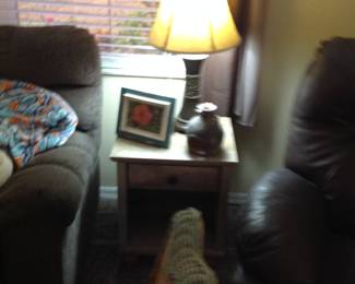 Grey end table and lamp