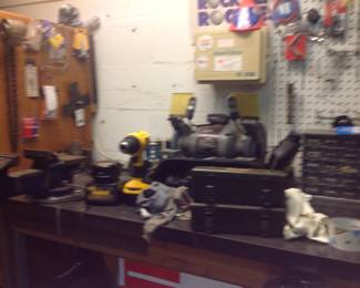 Bench grinder and adewalt 18v drill with battery