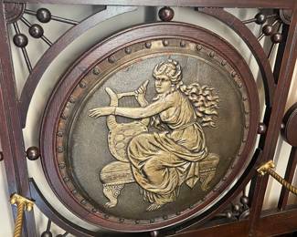 79. Stick & Ball Hall Tree w/ Embossed Leather Shield & Beveled Mirror (39"x 9"x 80")