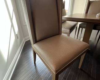 2. Set of Six Ostrich Embossed Dining Chairs w/ Nailhead Detail (25" x 26" x 46")