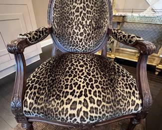 25. Pair of Carved Fauteuil Chairs w/ Leopard Print Upholstery (27" x 24" x 40")

