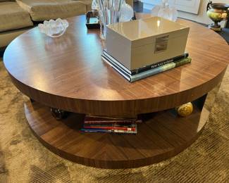 24. Contemporary Wood Coffee Table w/ Mirror Accents (54" x 18")
