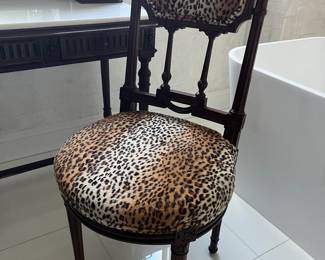 45. Antique Stone Top Vanity and Chair w/ Animal Print Upholstery (32" x 18" x 53")