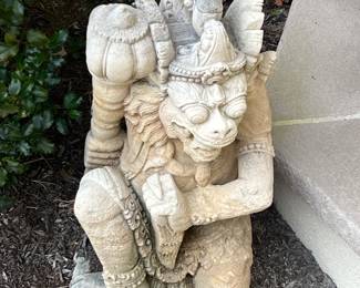 80. Pair of Concrete Thai Warrior Guardians (13" x 13" x21")