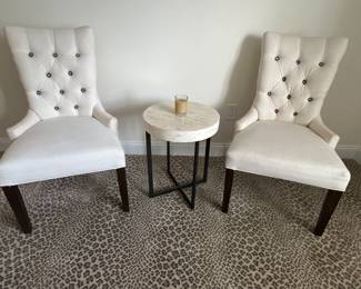 55. Pair of Tufted Back Side Chairs (24" x 24" x 38")
56. Accent Table w/ Metal Base (17" x 22")