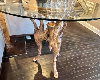 14. Glass Top Accent Table w/ Gilt Swan Base (39" x 33")