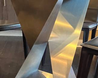 6. Glass Top Dining Table w/ Brushed Metal Base (42" x 30")