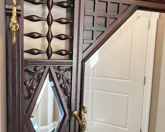 79. Stick & Ball Hall Tree w/ Embossed Leather Shield & Beveled Mirror (39"x 9"x 80")