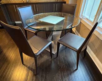 6. Glass Top Dining Table w/ Brushed Metal Base (42" x 30")
7. Set of Four Design Within Reach Frag Latina H Dining Chairs (18" x 19" x 37")