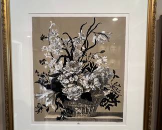 34. Floral Black, White & Gold Print J. Baptiste Sculp 1.2.3 (29" x 26")