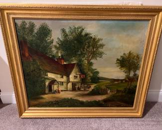 64. Signed Village Countryside Scene by R.K. (35" x 30")