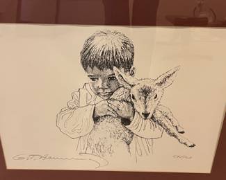 63. Child & Lamb Signed Lithograph 69/150 (32" x 27")