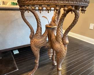 14. Glass Top Accent Table w/ Gilt Swan Base (39" x 33")