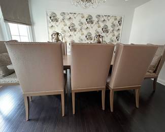 2. Set of Six Ostrich Embossed Dining Chairs w/ Nailhead Detail (25" x 26" x 46")