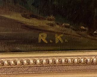64. Signed Village Countryside Scene by R.K. (35" x 30")