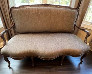 16. Settee w/ Carved Wood Frame (60" x 25" x 39")
