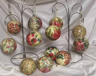 JC Penney Christmas Collection 12 paper mache Rose Ornaments