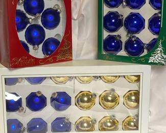 Glass Ornaments blue and Gold