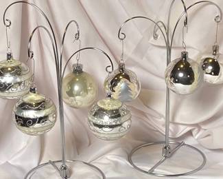 7 Silver color glass ornaments