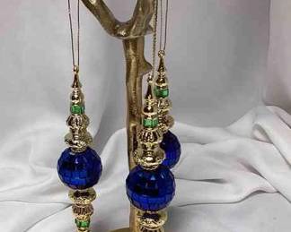 Set of 3 Blue sapphire Gold tone Ornament