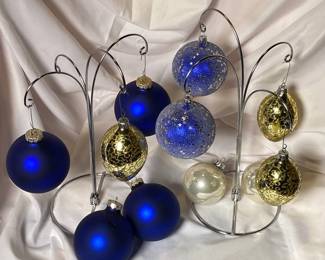 Glass ornament Blue Silver teardrop gold color