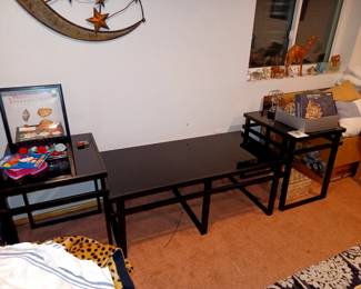 Black metal / glass  coffee table and (2) end tables