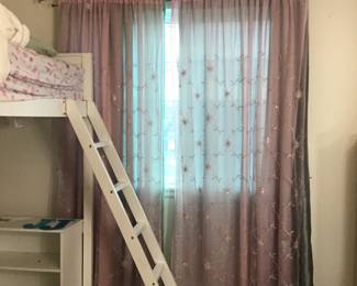 Pretty pink curtains, rod, and tie back hardware