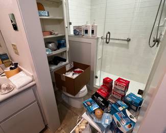 Bathroom items, elfa storage 