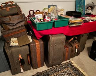 Hartmann luggage, vintage luggage pieces, vintage wood puzzles, raggedy ann dolls