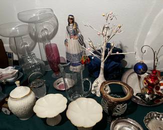 Lenox, Greek ouzo ceramic maiden, vintage floating candle holders, Easter tree