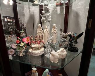 Madonnas, bisque porcelain birds, Beatrix Potter bunnies, crystal animals 