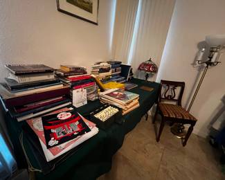 Books, music, coca cola lamp, vintage floor lamp, side chair