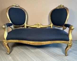Louis XV style giltwood and upholstered chair back sofa - $1200