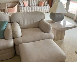 Two matching armchairs with Ottomans.  Custom upholstered.