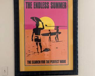 Vintage black light ENDLESS SUMMER ORIGIINAL 1966 Personality Poster RARE framed