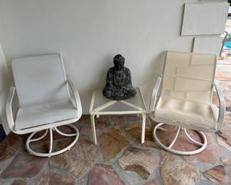 Brown Jordan, swivel chairs and side tables