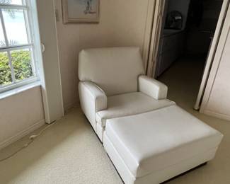White leather chair, and ottoman