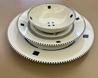 1980s Swid Powell by Gwathmey Siegel "Tuxedo"   12  place settings and serving dishes.