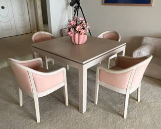 Set of four Loewensteinbbany  pink chairs And a Postmodern card table