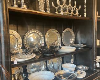 Lots of pewter, serving pieces, Vietri, and decorative items