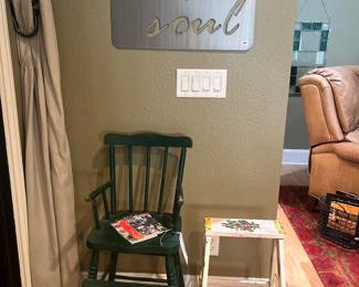 Vintage childs chair and step stool 