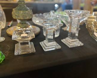 Waterford candlesticks and biscuit barrel