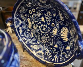 Very unique Jan Barboglio blue and white dish