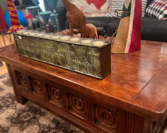 Carved coffee table, opens for storage