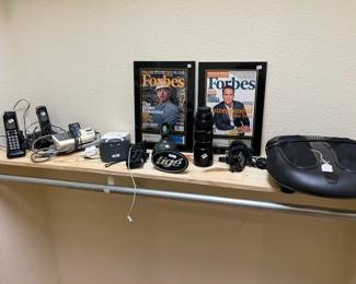Phones, blood pressure machine, Nikon 300mm lens, scalp massage, foot massage